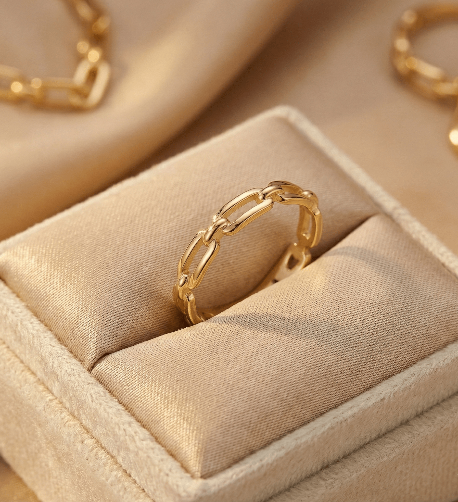 14K Guldring Dam – Kedjelänk Ring i Äkta Guld - Noxlookjewelry