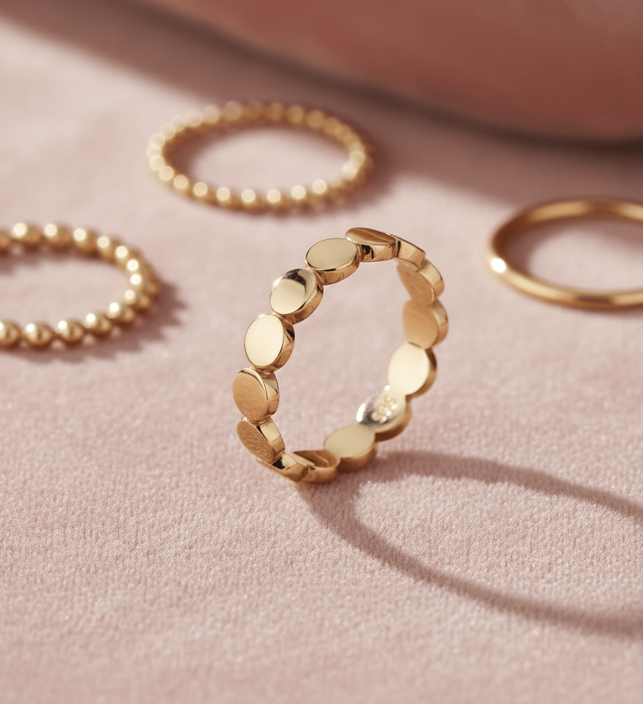 14K Guldring Dam – Minimalistisk Pebble Band Ring i Äkta Guld - Noxlookjewelry