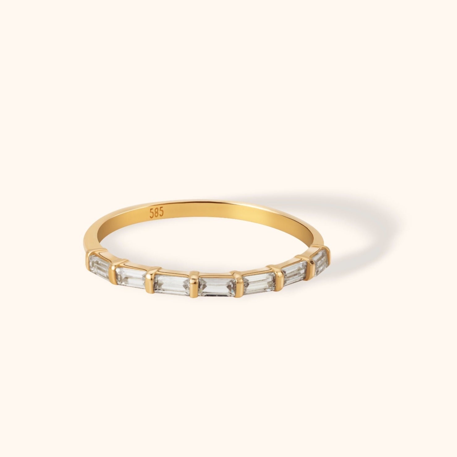 14K Guldring Dam – Tunn Baguette Bar Ring i Äkta Guld - Noxlookjewelry