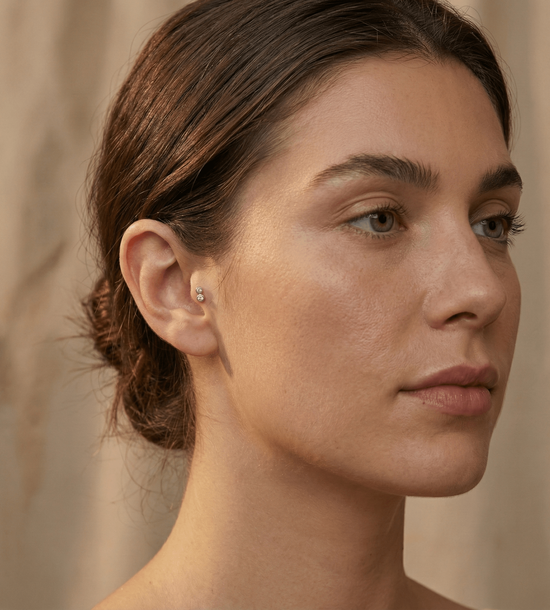 14K Tragus Örhänge Double Bezel Stud I Äkta Guld Minimal Cartilage - Noxlookjewelry