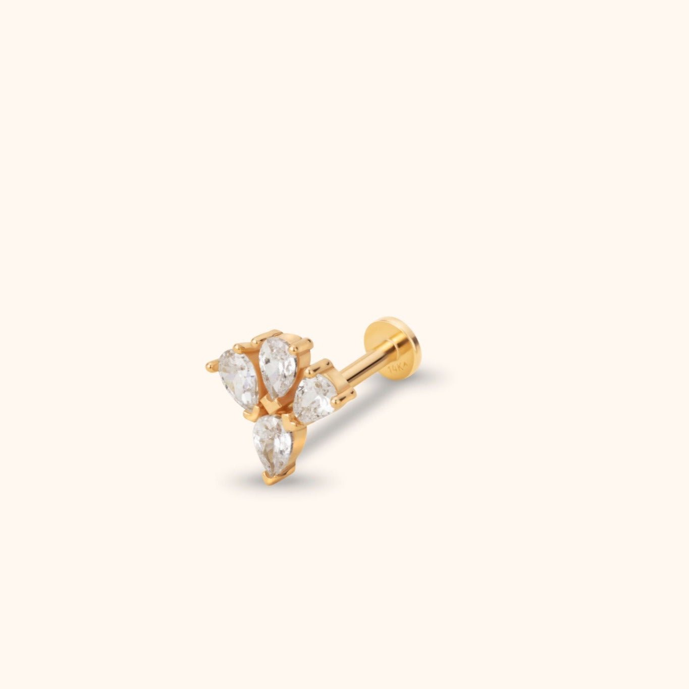 14K Tragus Örhänge Triple Teardrop Cluster I Äkta Guld Elegant Cartilage Stud - Noxlookjewelry