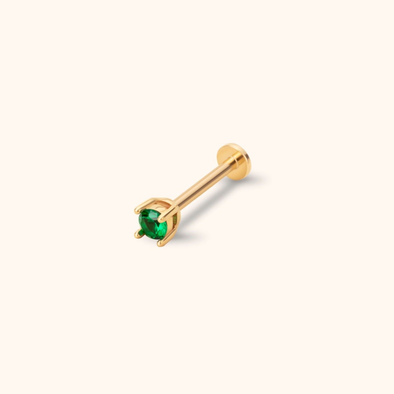 14K Tragusörhänge Grön Sten I Äkta Guld Minimalistiskt Broskörhänge - Noxlookjewelry