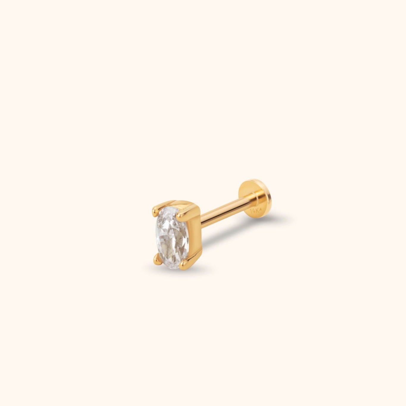 14K Tragusörhänge Oval Solitaire I Äkta Guld Minimal Broskörhänge - Noxlookjewelry