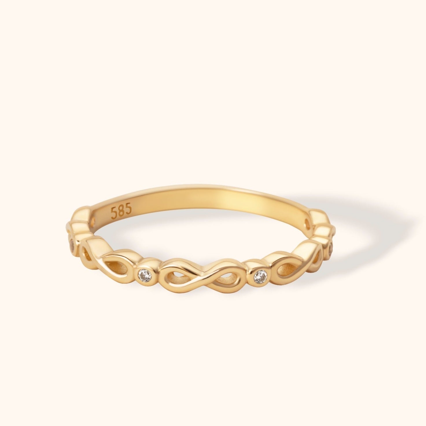 Äkta 14K Guldring för Dam med Oändlighetssymbol och Små Stenar - Noxlookjewelry