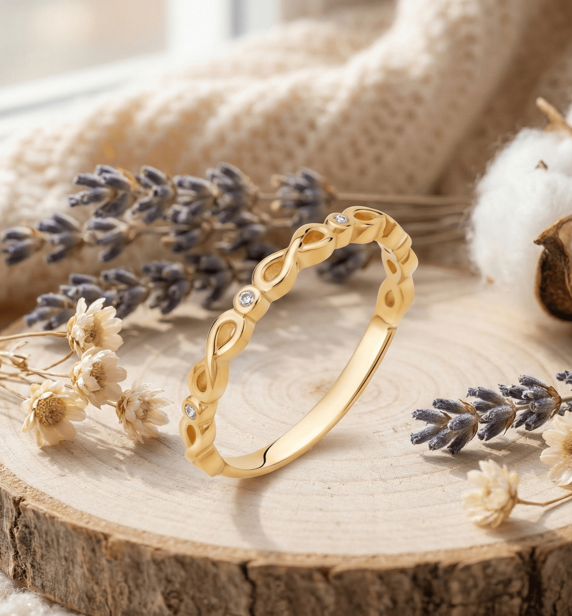 Äkta 14K Guldring för Dam med Oändlighetssymbol och Små Stenar - Noxlookjewelry