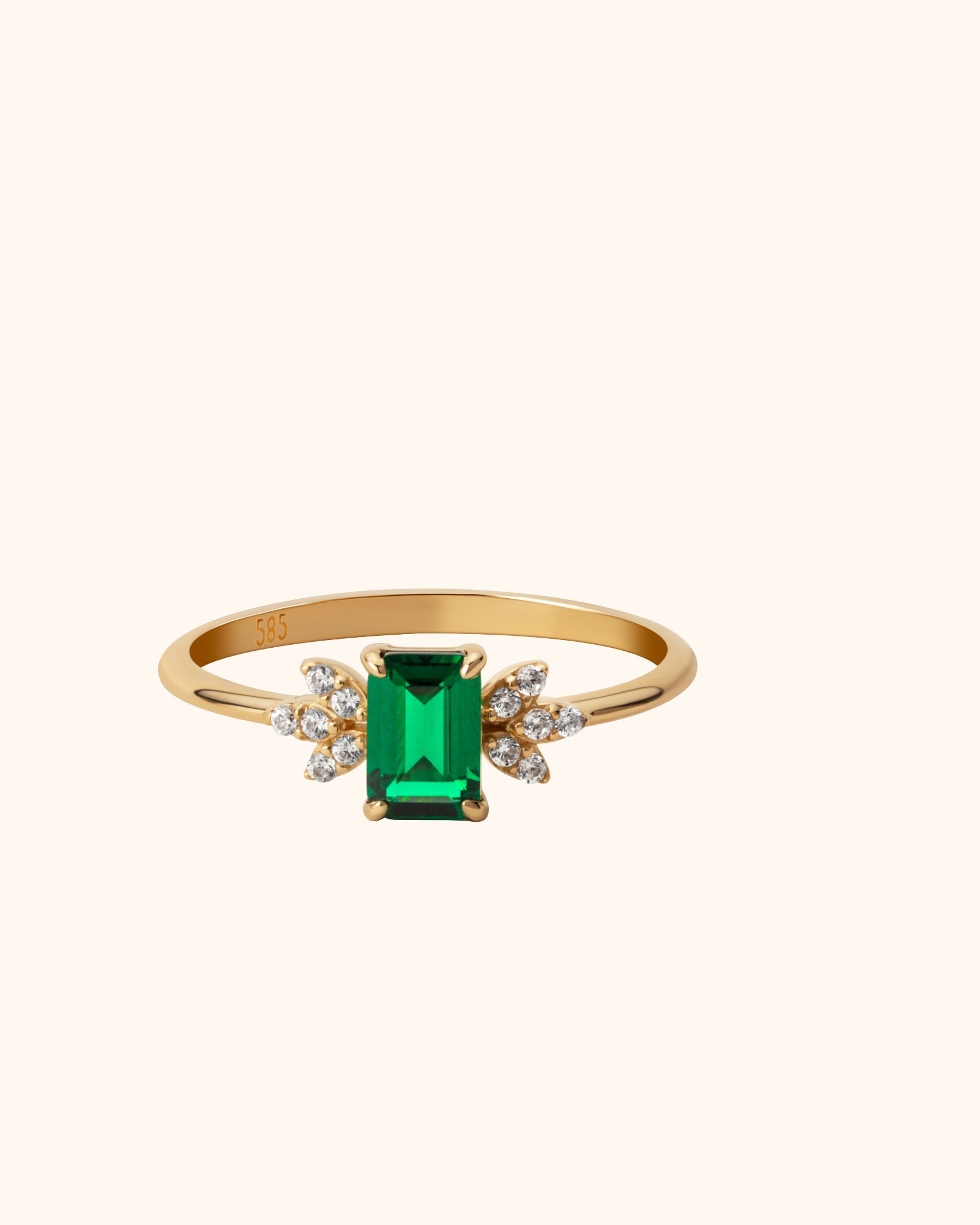 Äkta 14K Guldring med Grön Sten och Små Stenar för Dam - Noxlookjewelry