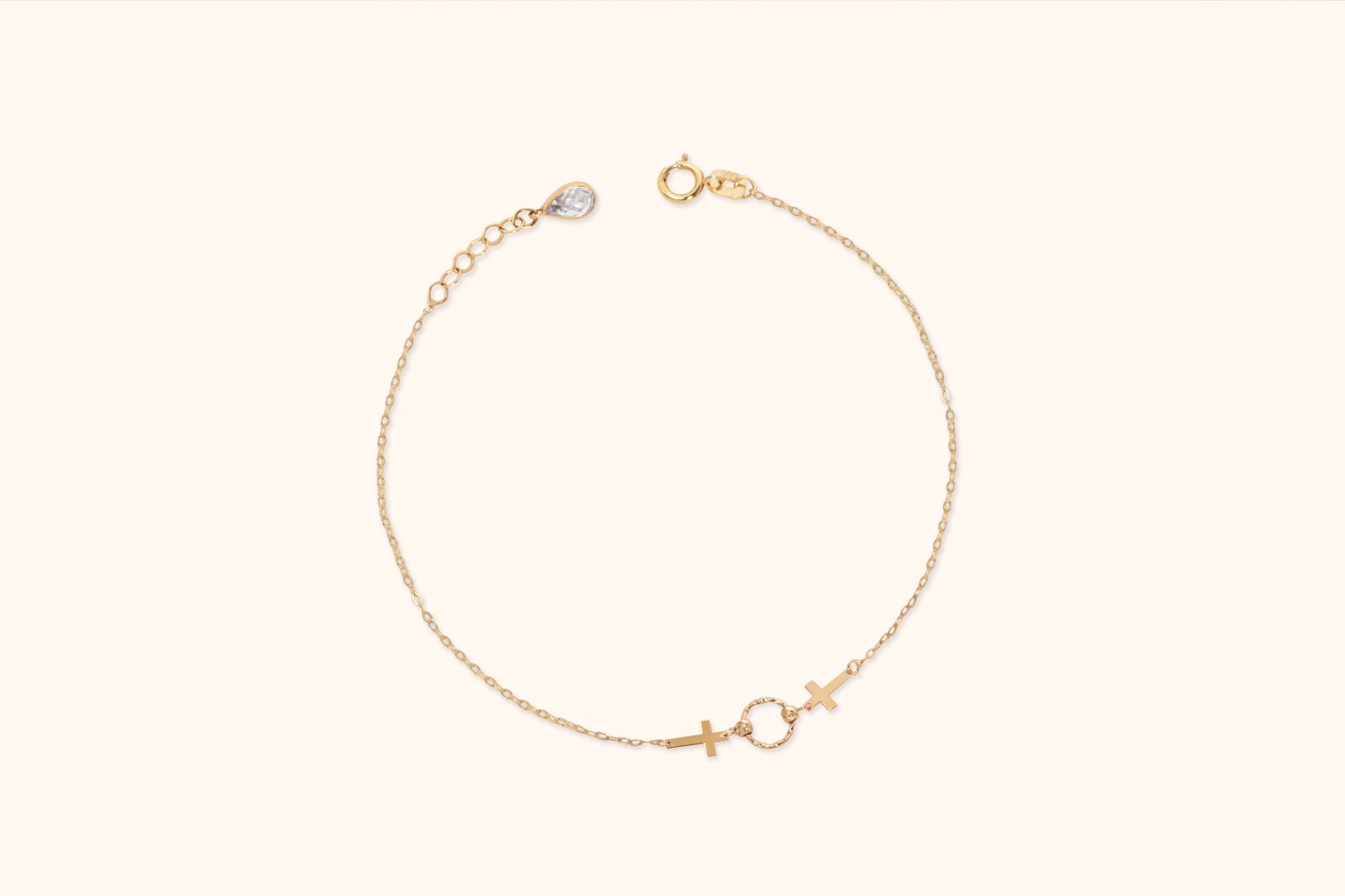 14K Äkta Guld Armband Dam – Kors Armband med Elegant Ringdetalj - Noxlookjewelry