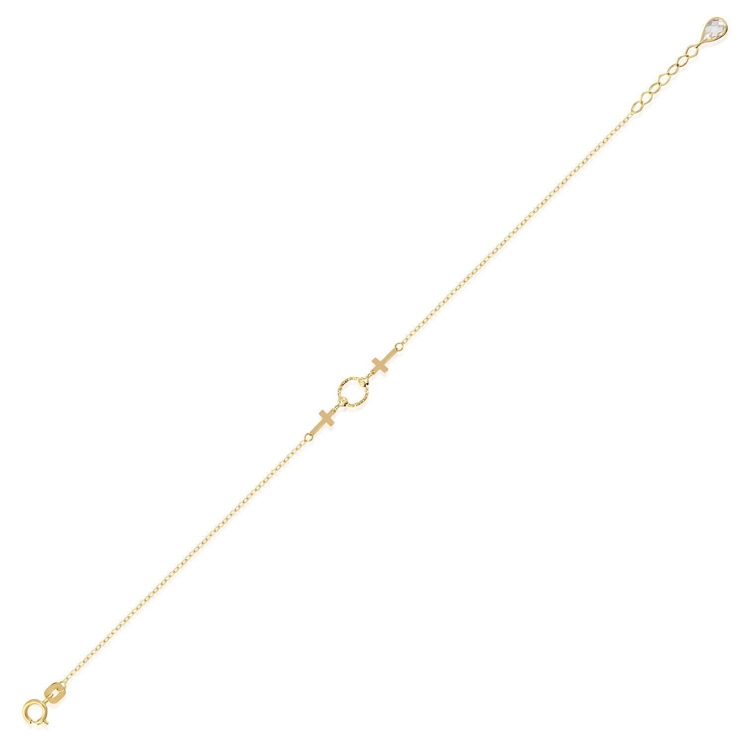 14K Äkta Guld Armband Dam – Kors Armband med Elegant Ringdetalj - Noxlookjewelry