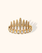 14K Äkta Guld Bladring Dam med Stenar – Elegant Laurel & Tiara Guldring - Noxlookjewelry