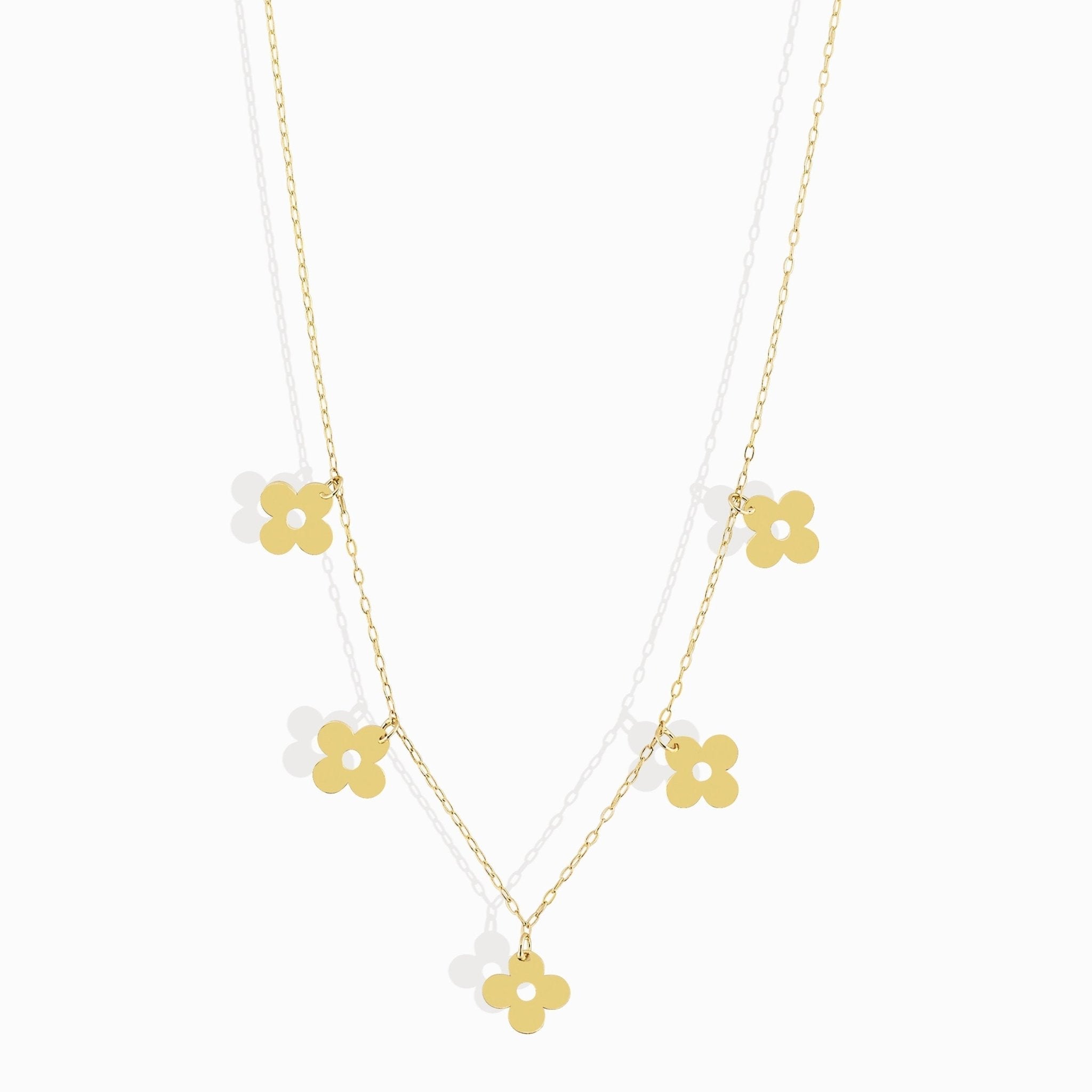 14K Äkta Guld Blomma Halsband Dam – Tunt Guldhalsband med Hängande Blommor - Noxlookjewelry