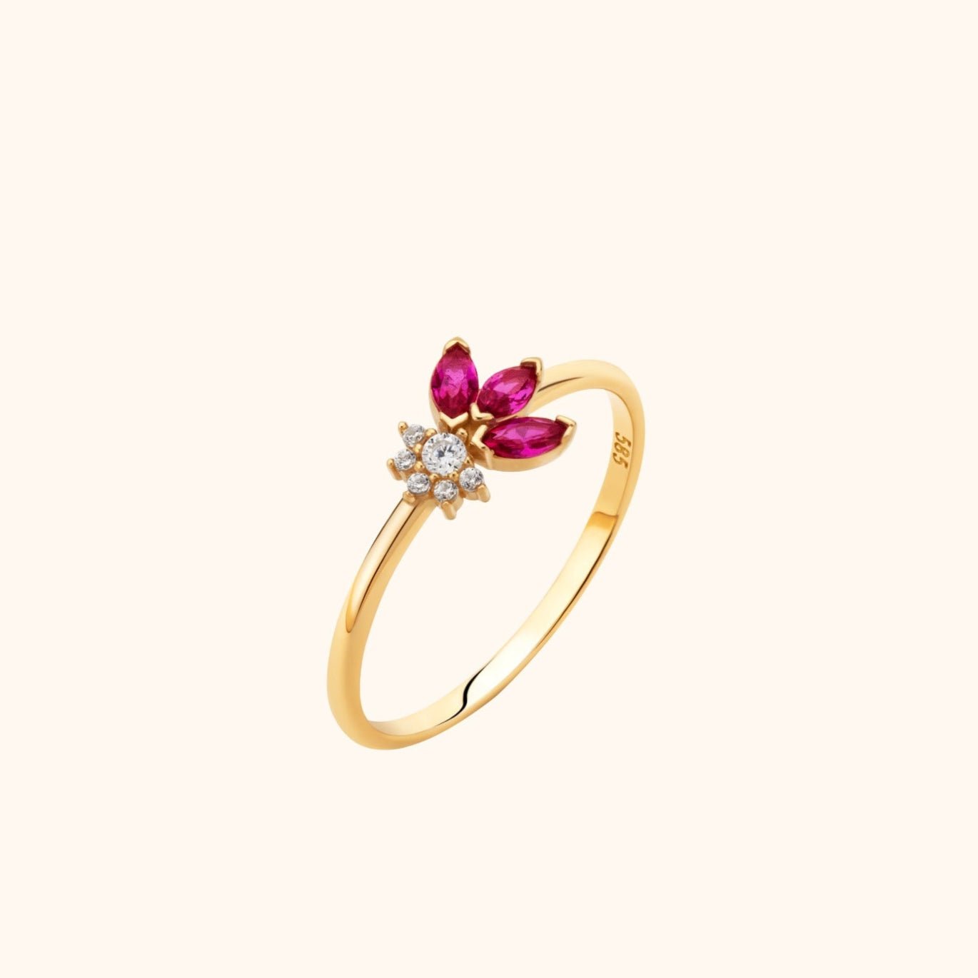 14K Äkta Guld Blomring Dam med Rosa Stenar – Elegant Guldring - Noxlookjewelry