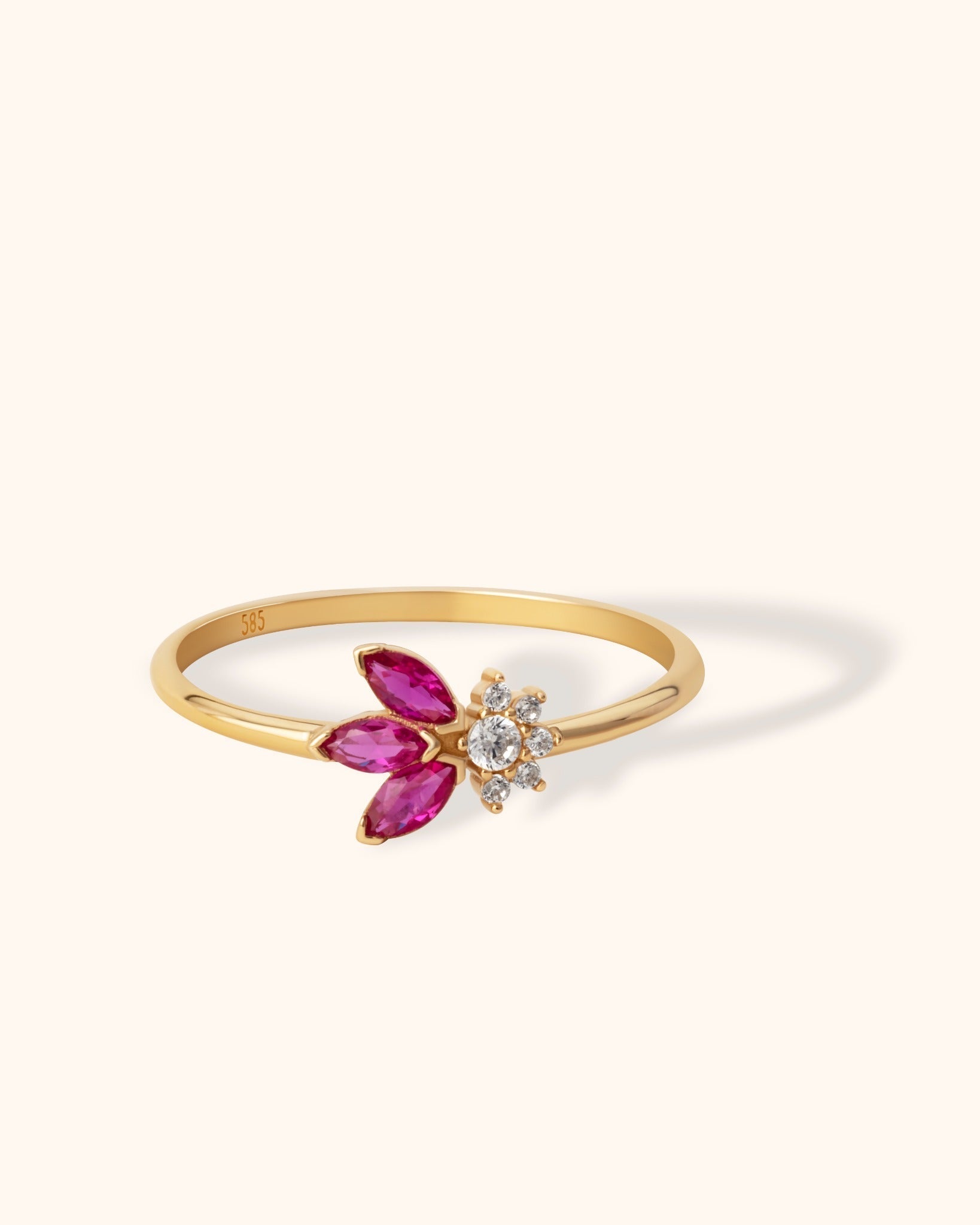 14K Äkta Guld Blomring Dam med Rosa Stenar – Elegant Guldring - Noxlookjewelry