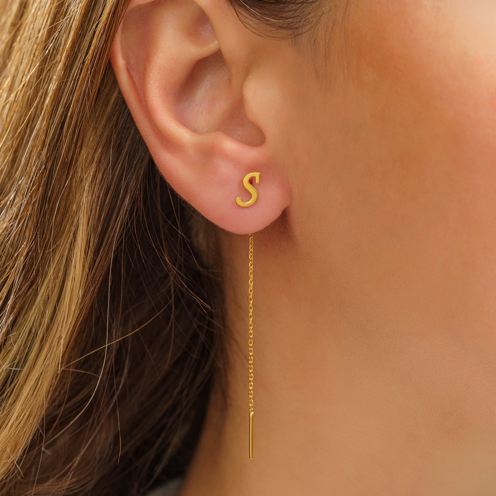 14K Äkta Guld Bokstav Örhänge – Hängande Minimalistiskt Guldörhänge Dam - Noxlookjewelry