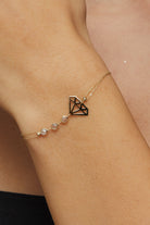 14K Äkta Guld Diamant Armband Dam – Geometriskt Guldarmband med Dubbel Kedja - Noxlookjewelry