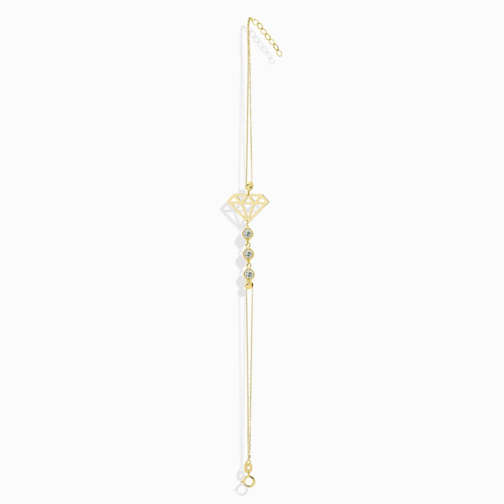 14K Äkta Guld Diamant Armband Dam – Geometriskt Guldarmband med Dubbel Kedja - Noxlookjewelry
