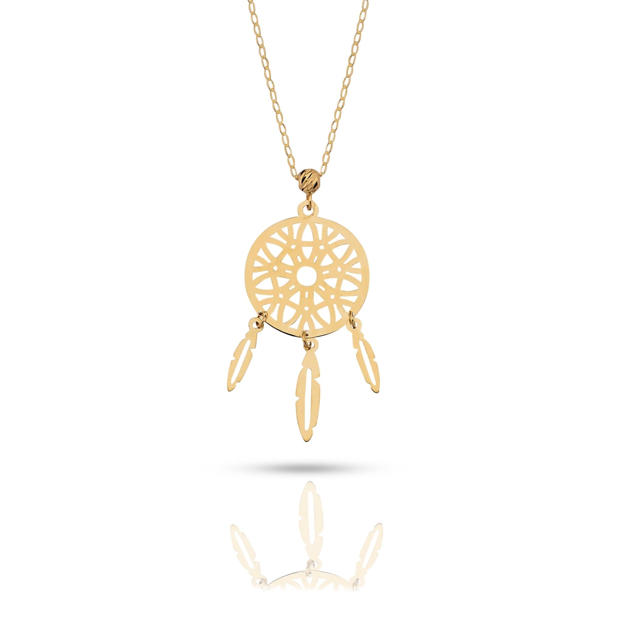 14K Äkta Guld Drömfångare Halsband Dam – Elegant Dreamcatcher Smycke i 585 Guld - Noxlookjewelry
