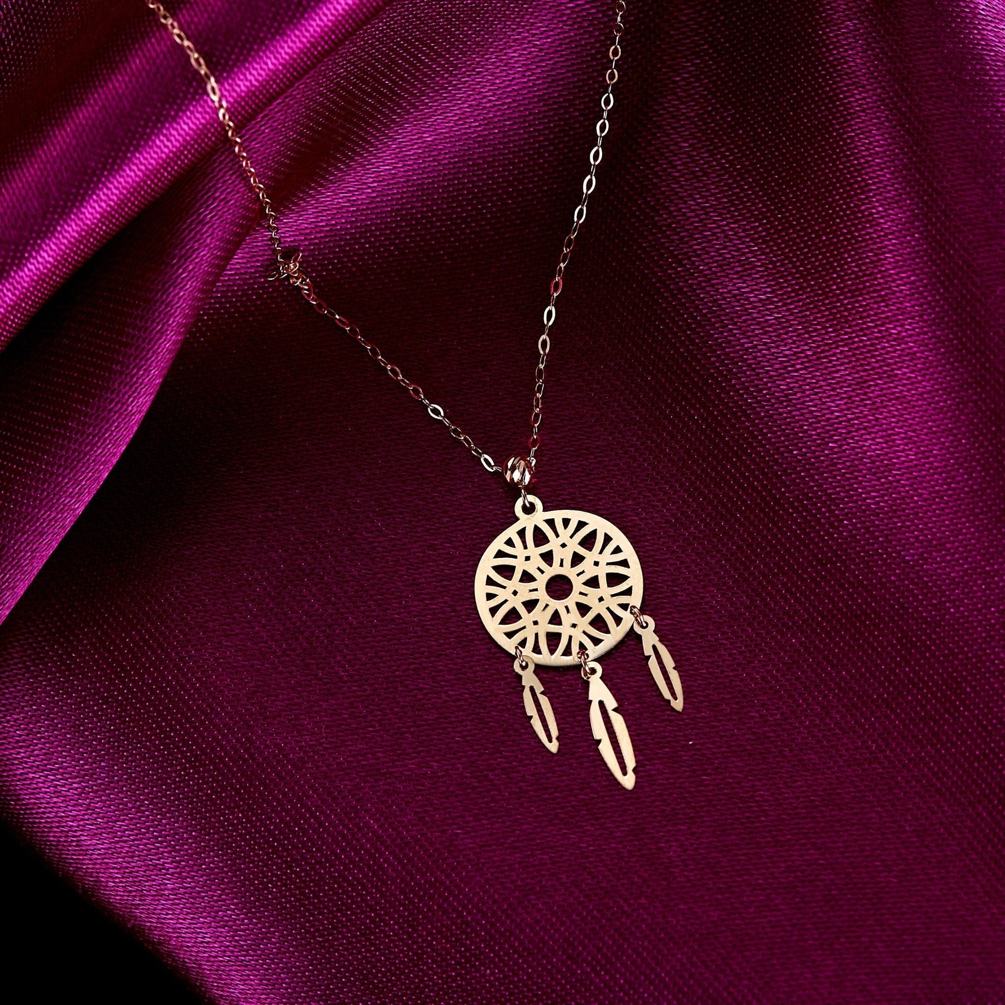 14K Äkta Guld Drömfångare Halsband Dam – Elegant Dreamcatcher Smycke i 585 Guld - Noxlookjewelry