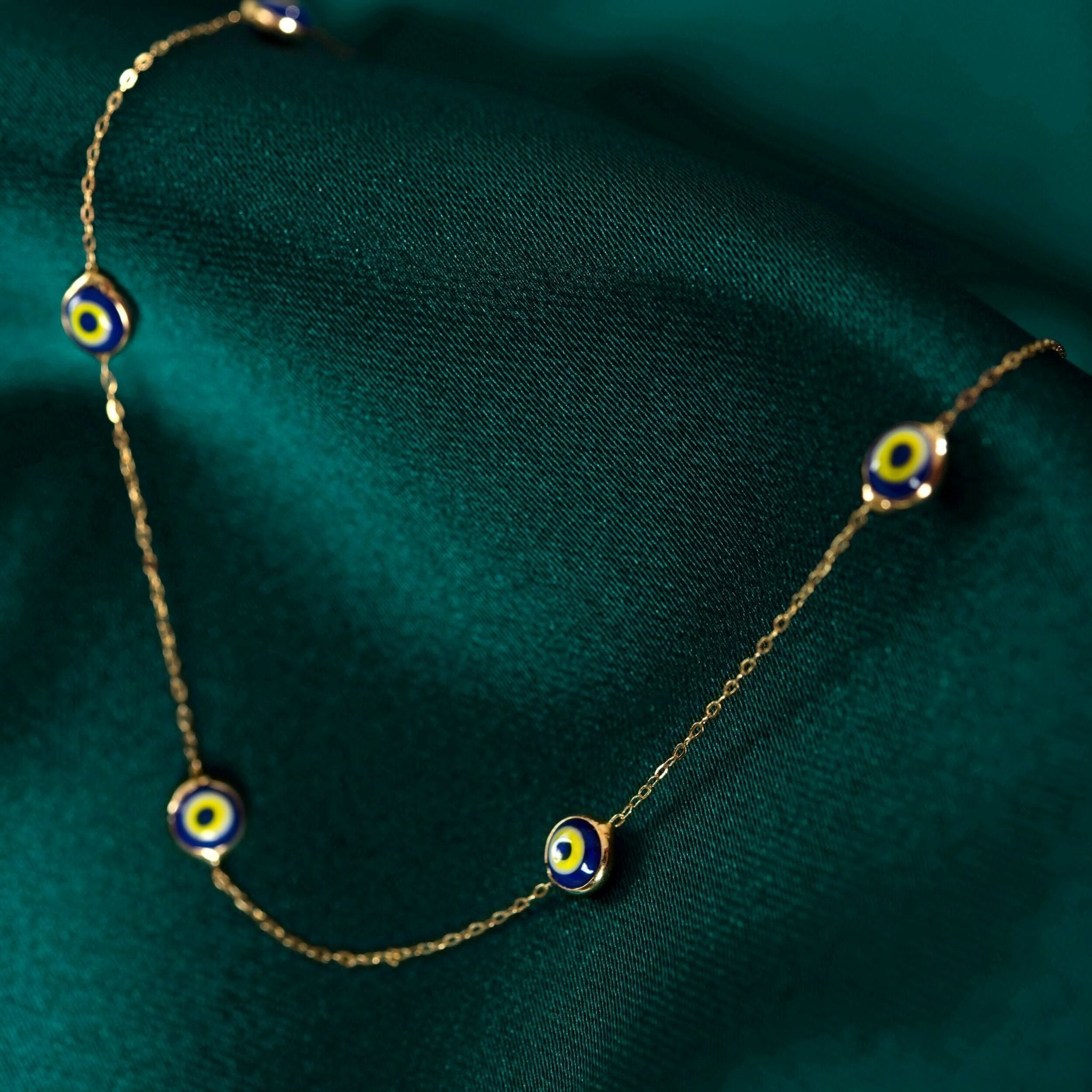14K Äkta Guld Evil Eye Halsband Dam – Minimalistiskt Guldhalsband med Blå Ögon - Noxlookjewelry