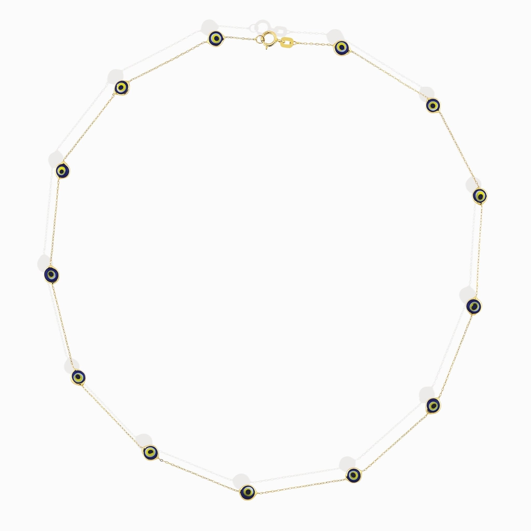 14K Äkta Guld Evil Eye Halsband Dam – Minimalistiskt Guldhalsband med Blå Ögon - Noxlookjewelry