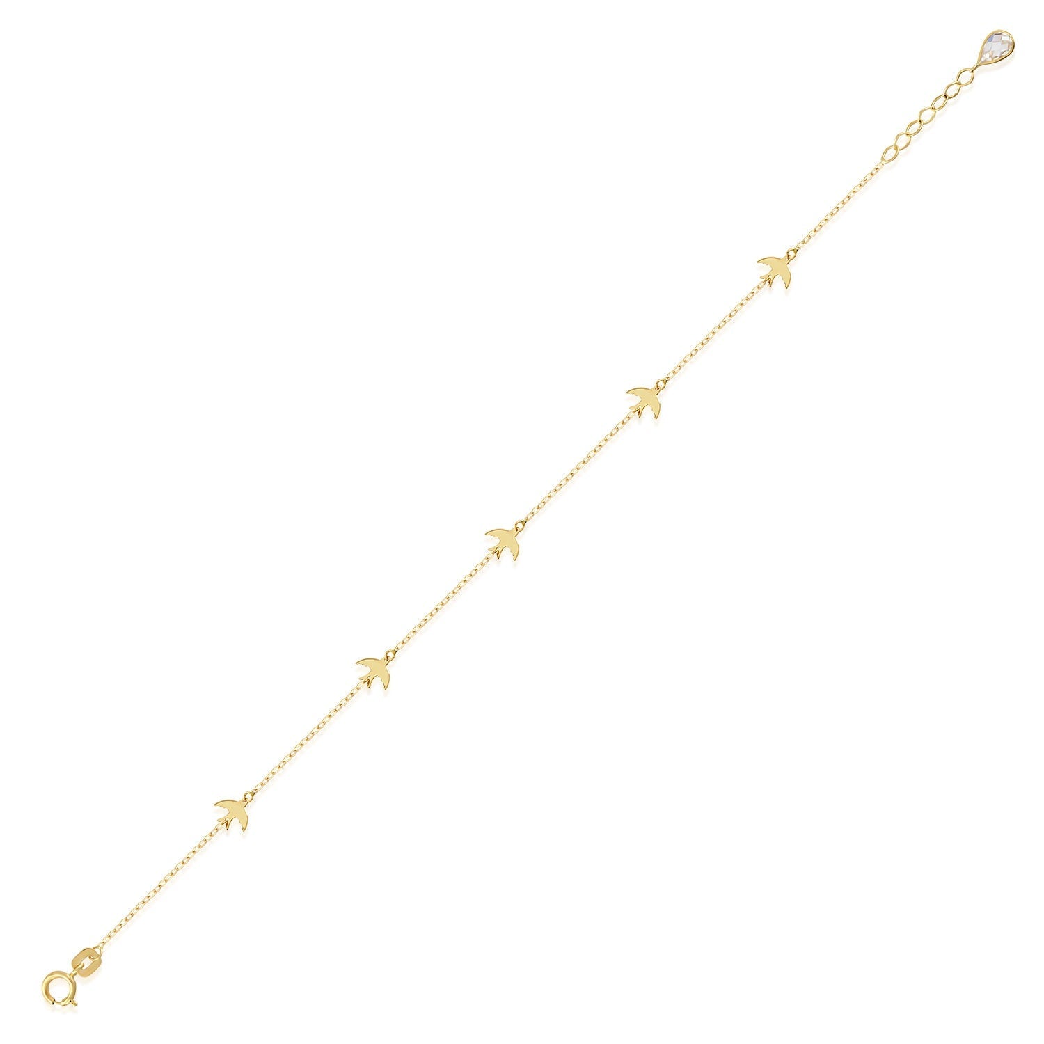 14K Äkta Guld Fågel Armband Dam – Minimalistiskt Guldarmband med Fåglar - Noxlookjewelry