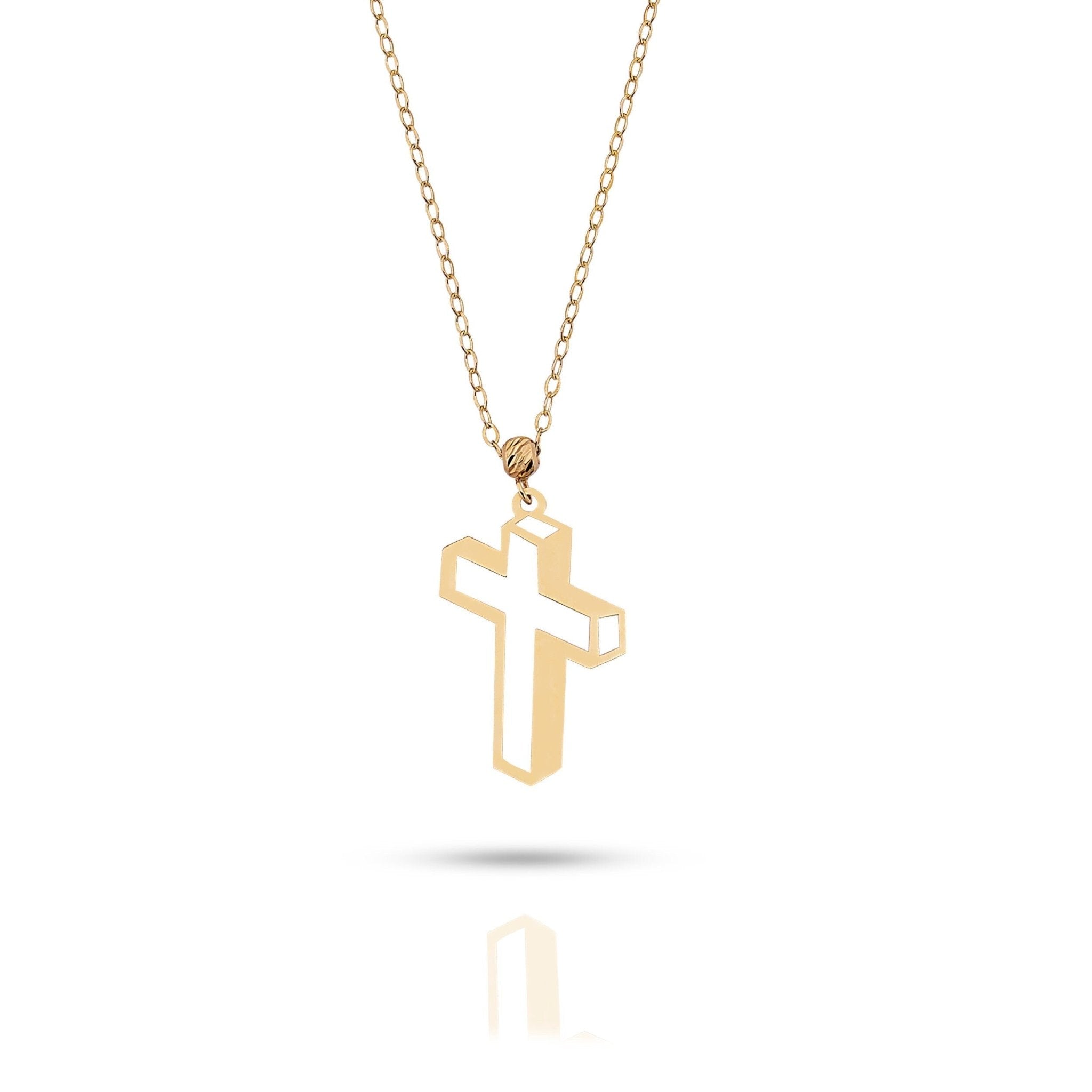14K Äkta Guld Geometriskt Kors Halsband – Modern Guldhalsband - Noxlookjewelry