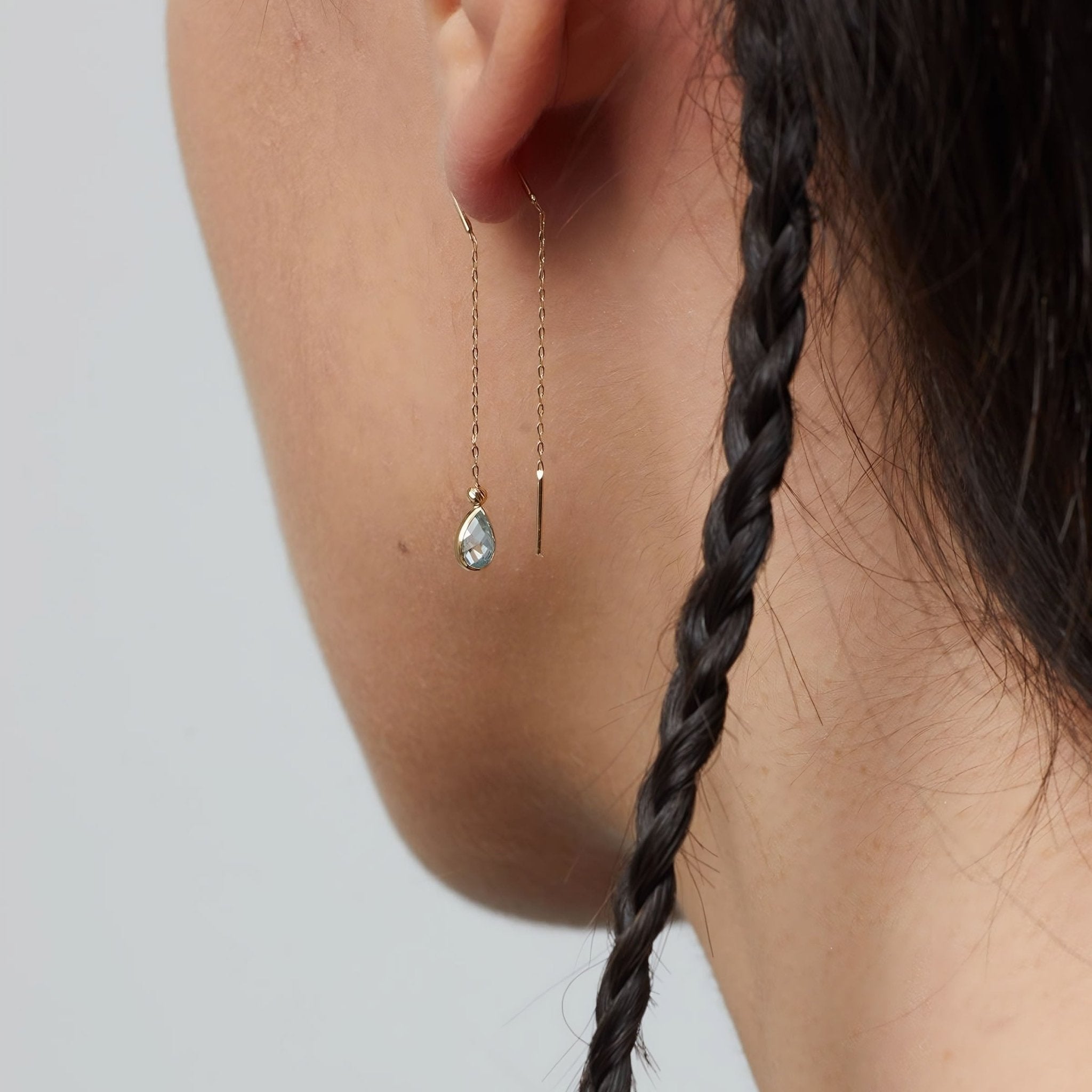 14K Äkta Guld Hängande Örhängen – Kedjeörhängen med Blå Zirkon - Noxlookjewelry
