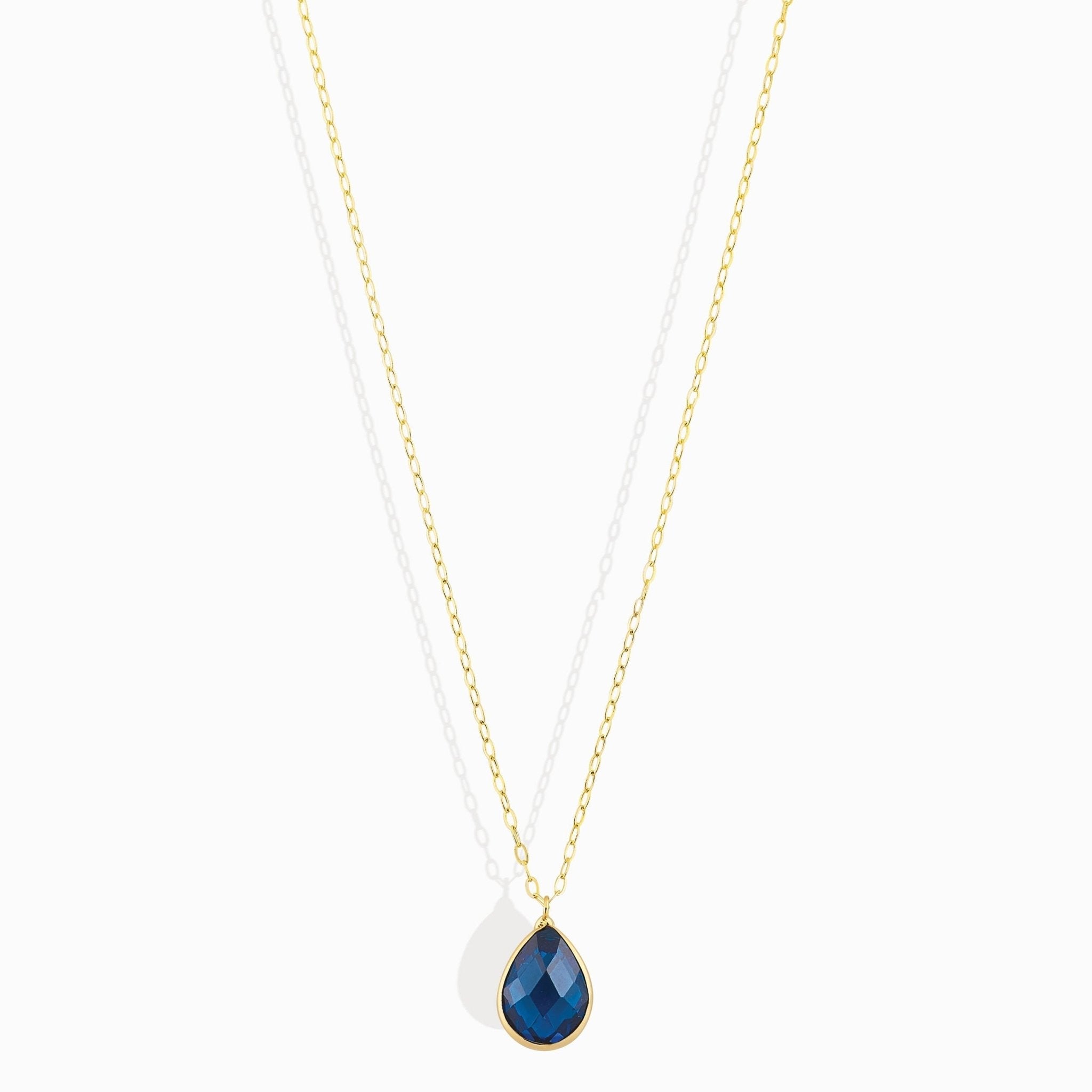 14K Äkta Guld Halsband Dam – Blå Zirkon Teardrop Halsband i Minimalistisk Design - Noxlookjewelry