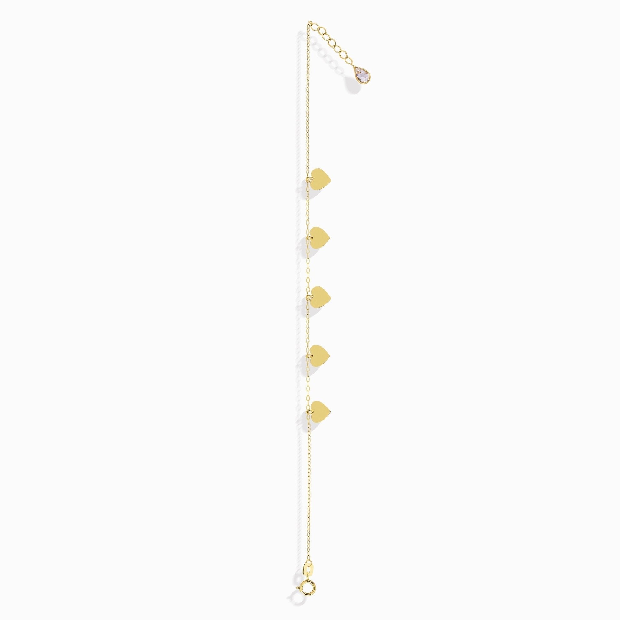 14K Äkta Guld Hjärta Armband Dam – Tunt Guldarmband med Hängande Hjärtan - Noxlookjewelry