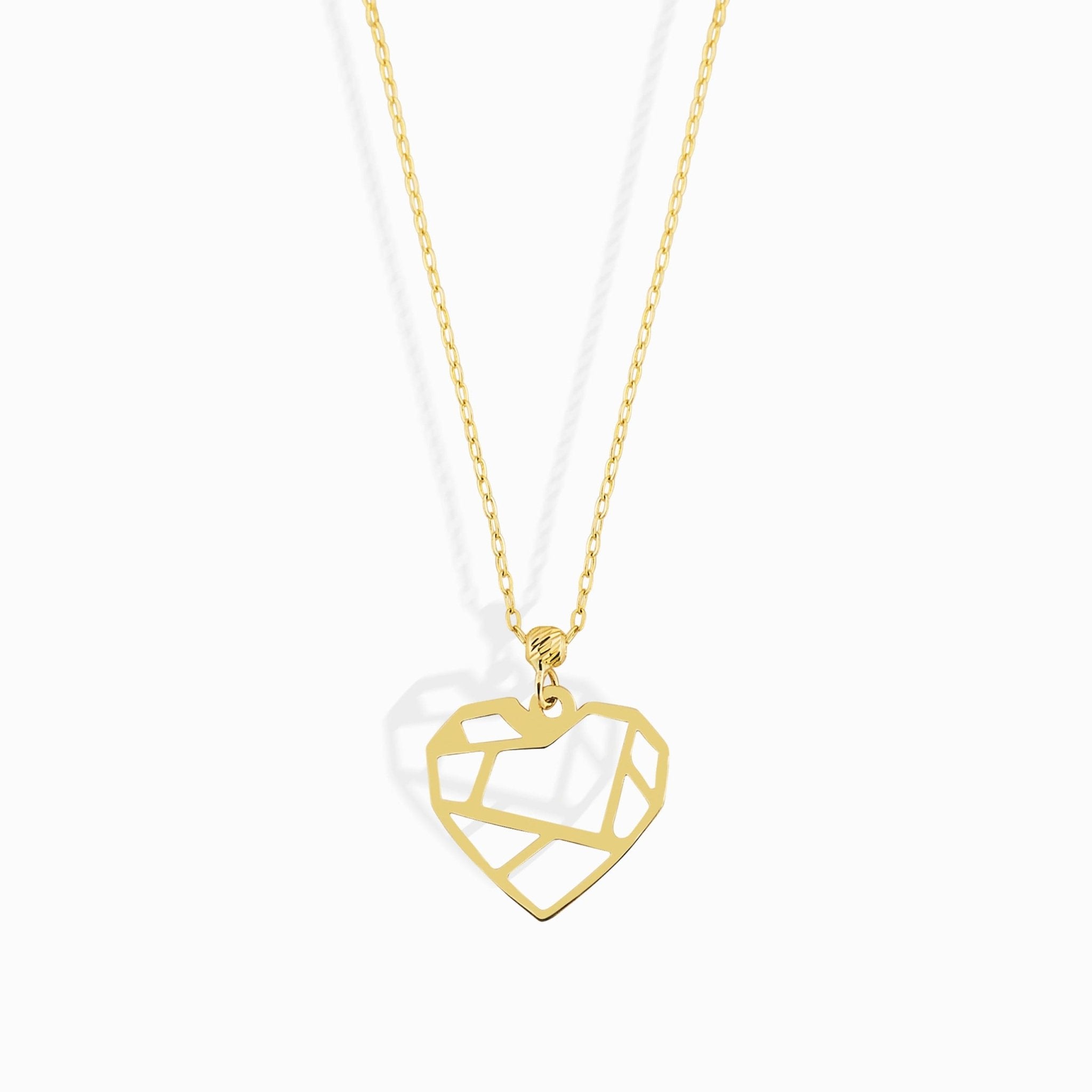 14K Äkta Guld Hjärta Halsband Dam – Geometriskt Hjärthalsband i 585 Guld - Noxlookjewelry