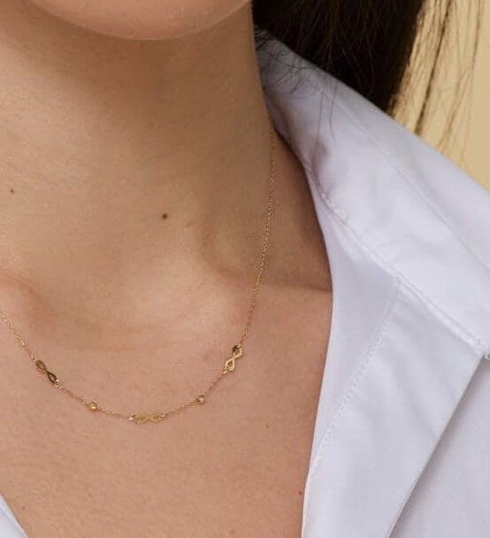 14K Äkta Guld Infinity Halsband Dam – Tunt Guldhalsband med Infinity Symboler - Noxlookjewelry