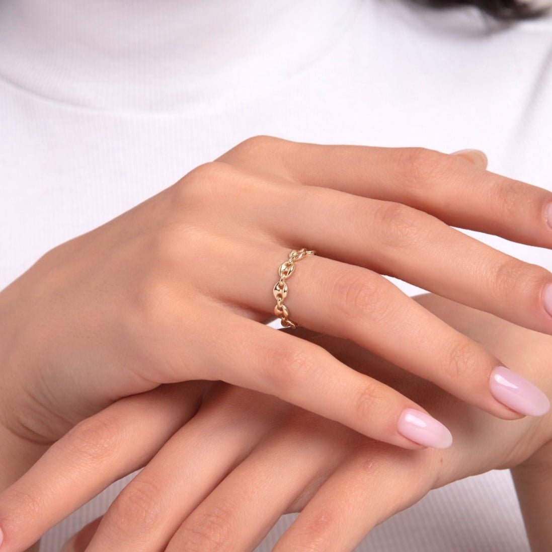 14K Äkta Guld Kedjering Dam – Elegant Kedjelänk Guldring i Minimalistisk Chain Design - Noxlookjewelry