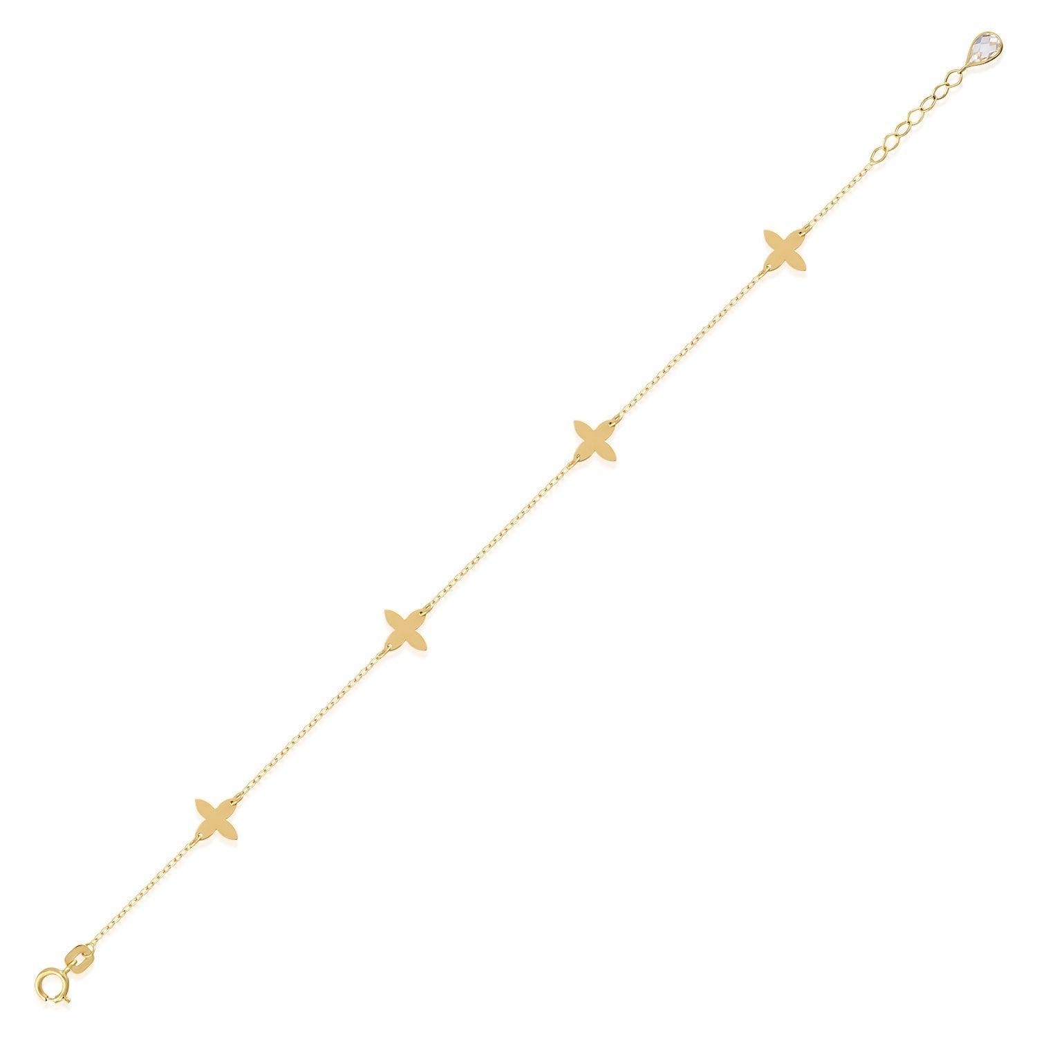 14K Äkta Guld Klöver Armband Dam – Tunt Lyckoarmband i Guld - Noxlookjewelry