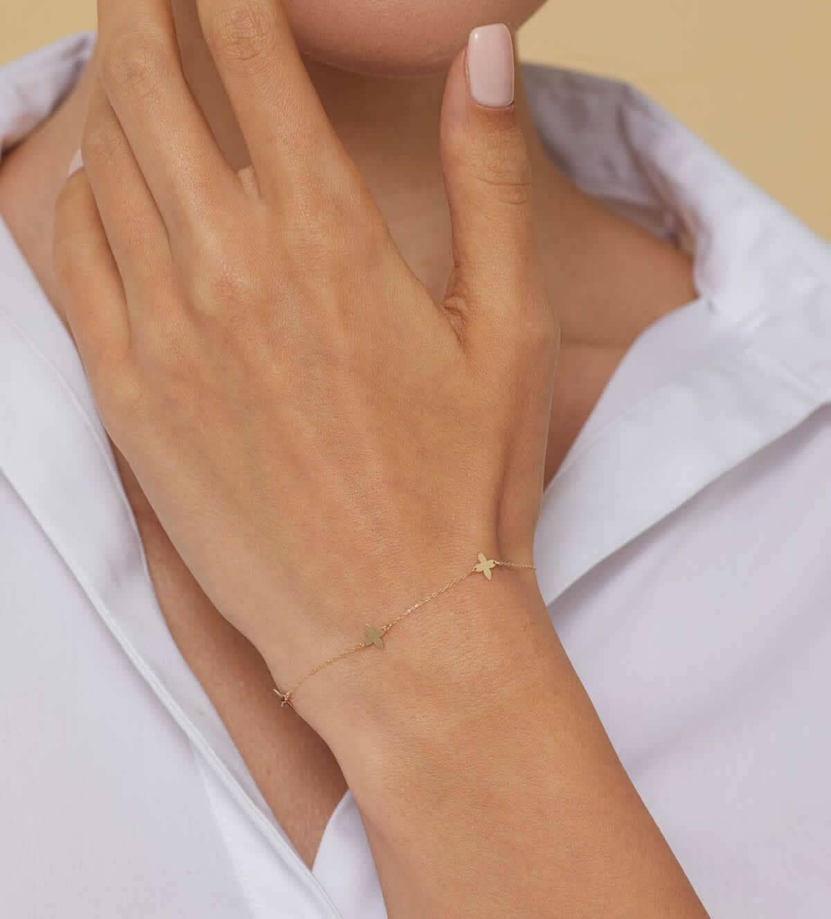 14K Äkta Guld Klöver Armband Dam – Tunt Lyckoarmband i Guld - Noxlookjewelry