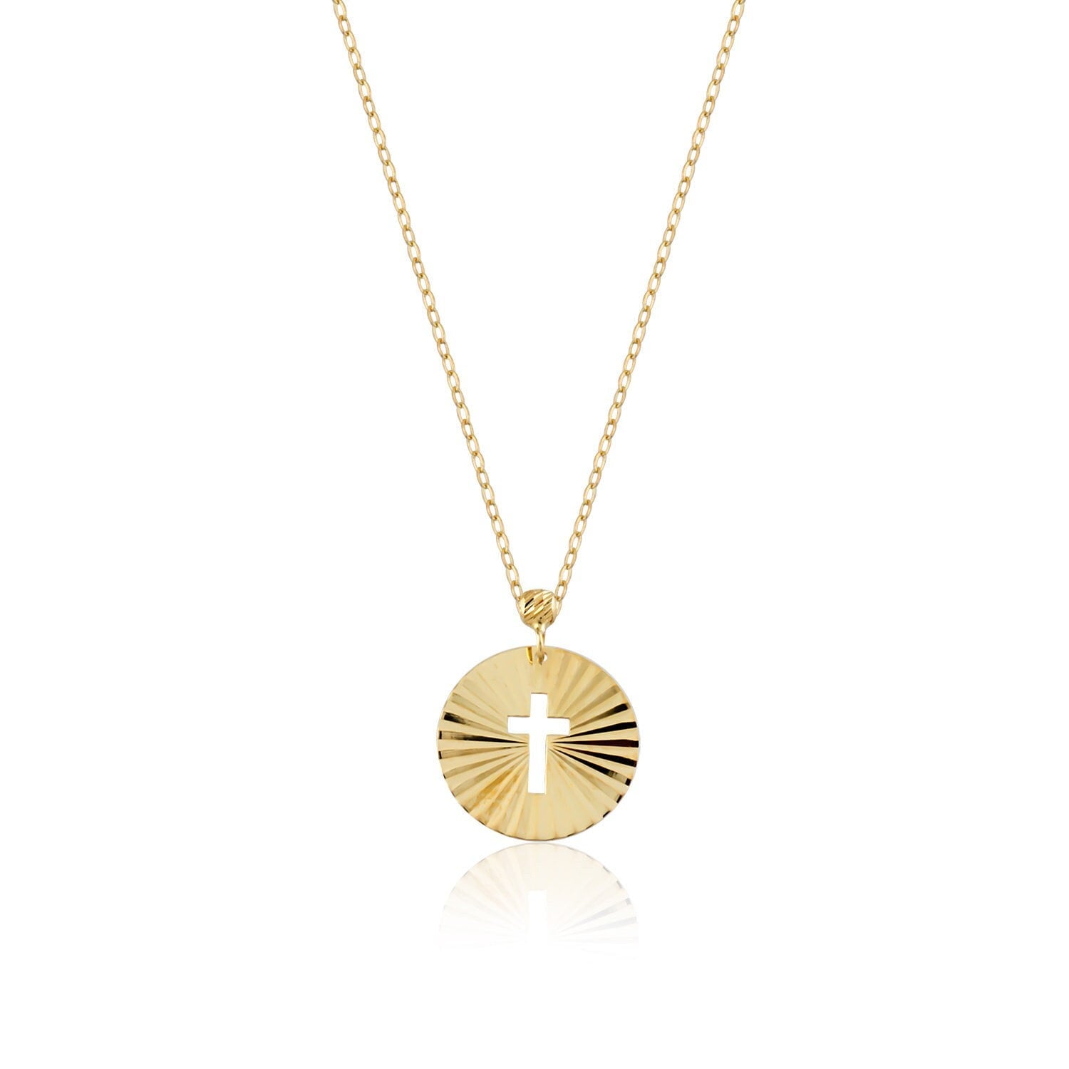 14K Äkta Guld Kors Halsband Dam – Medaljonghalsband med Strålmönster - Noxlookjewelry