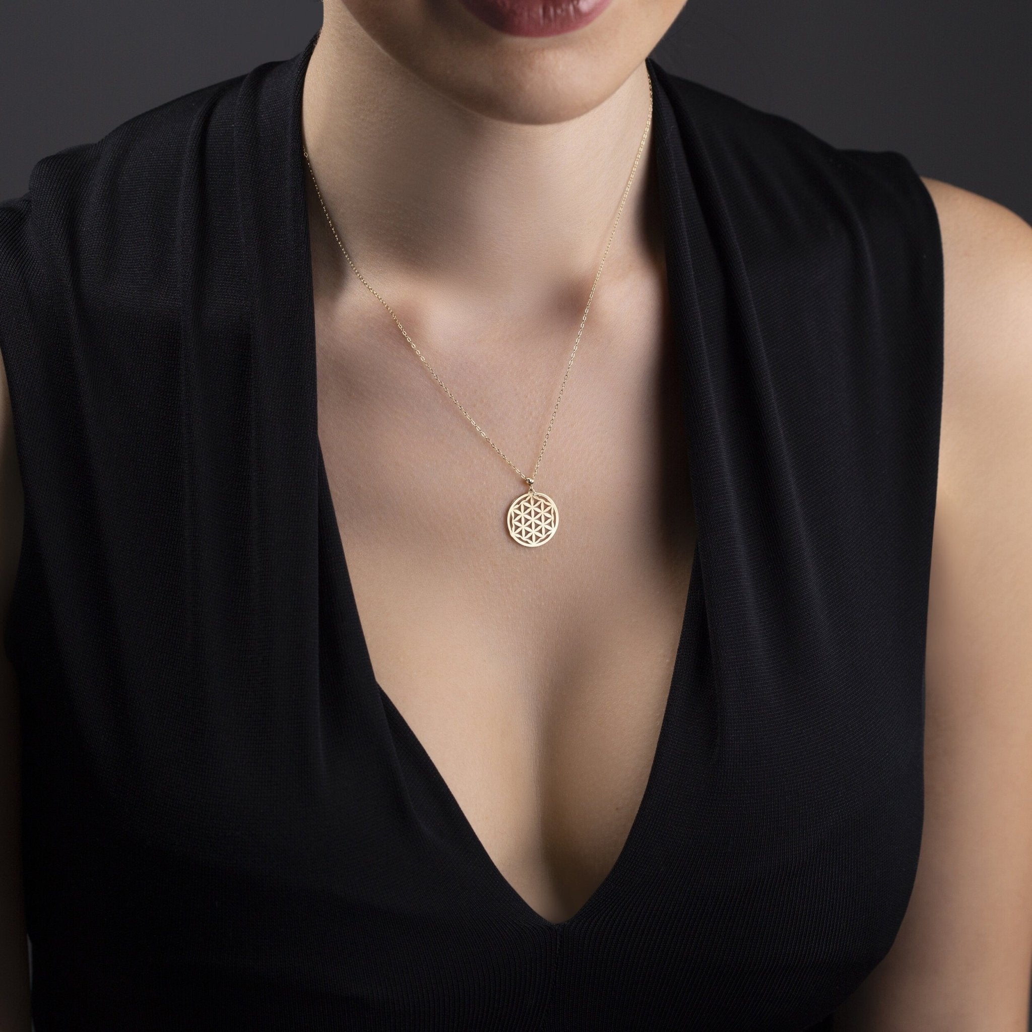 14K Äkta Guld Livets Blomma Halsband – Flower of Life Spirituellt Smycke - Noxlookjewelry
