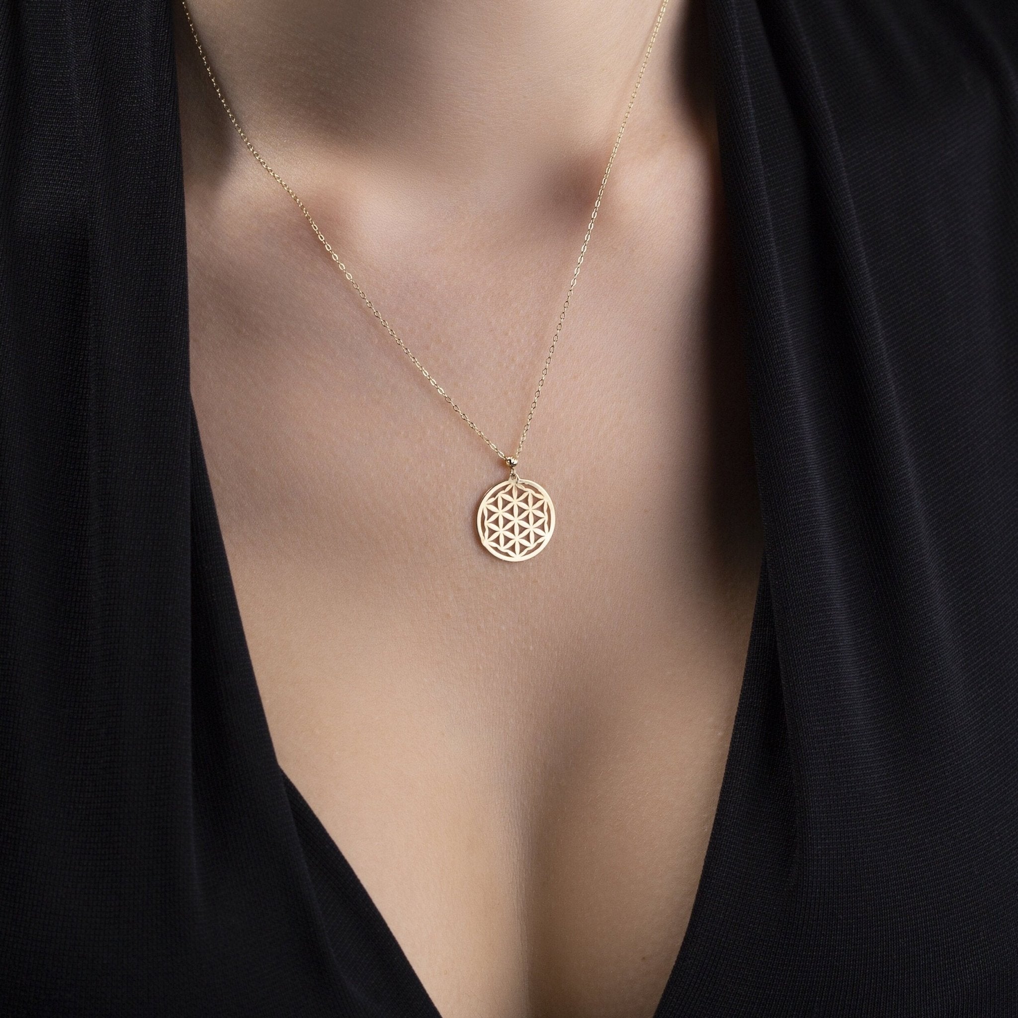 14K Äkta Guld Livets Blomma Halsband – Flower of Life Spirituellt Smycke - Noxlookjewelry