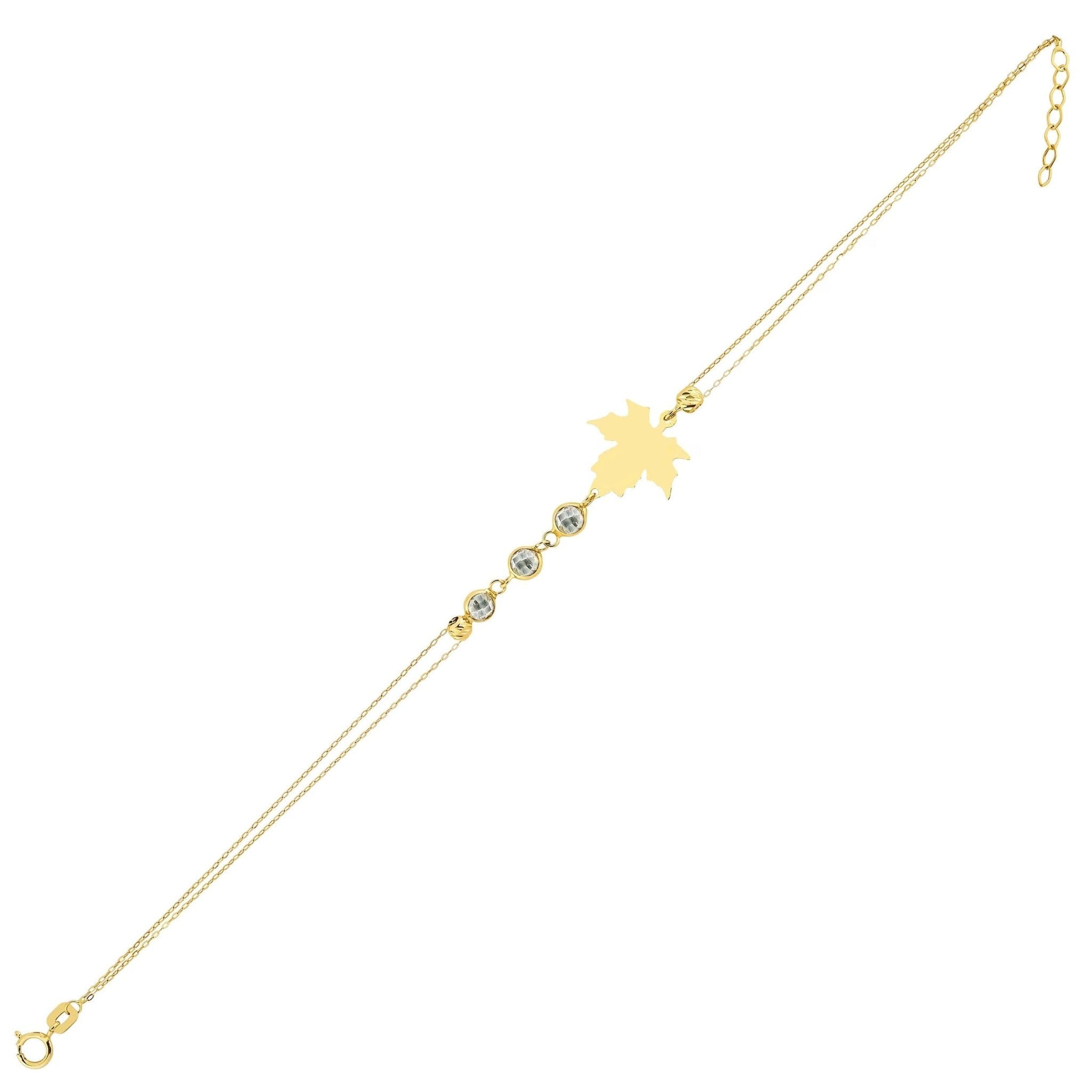 14K Äkta Guld Löv Armband Dam – Elegant Naturinspirerat Guldarmband - Noxlookjewelry