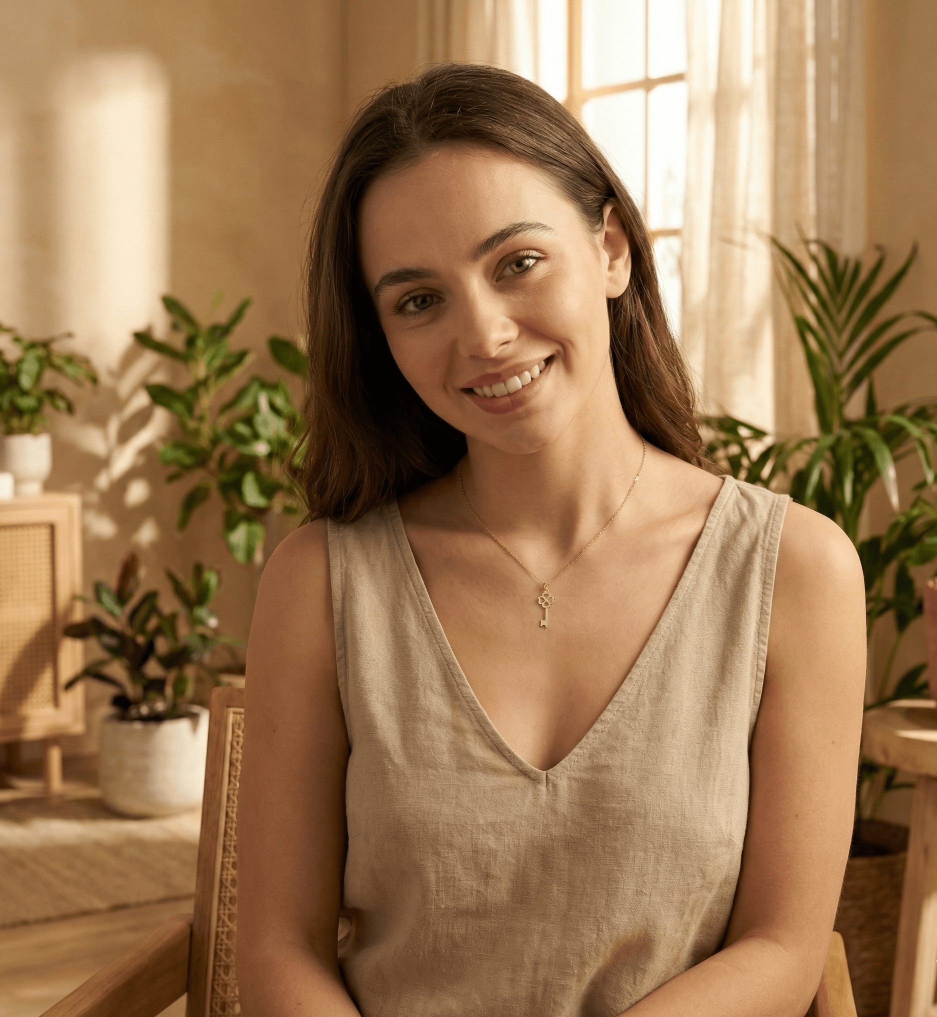 14K Äkta Guld Nyckel Halsband Dam – Fyrklöver Lycko Halsband i 585 Guld - Noxlookjewelry