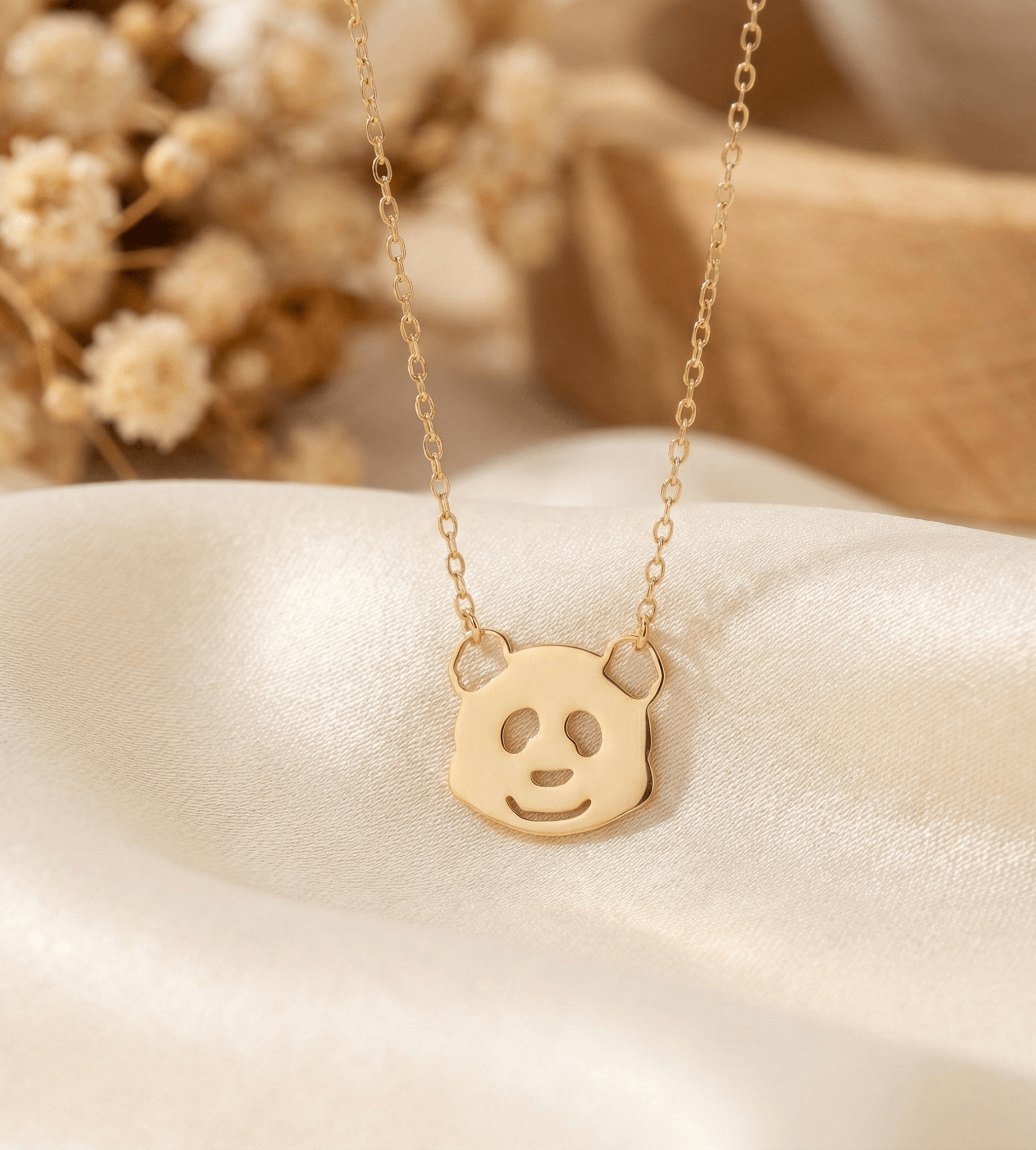 14K Äkta Guld Panda Halsband Dam – Sött Djur Halsband i 585 Guld - Noxlookjewelry
