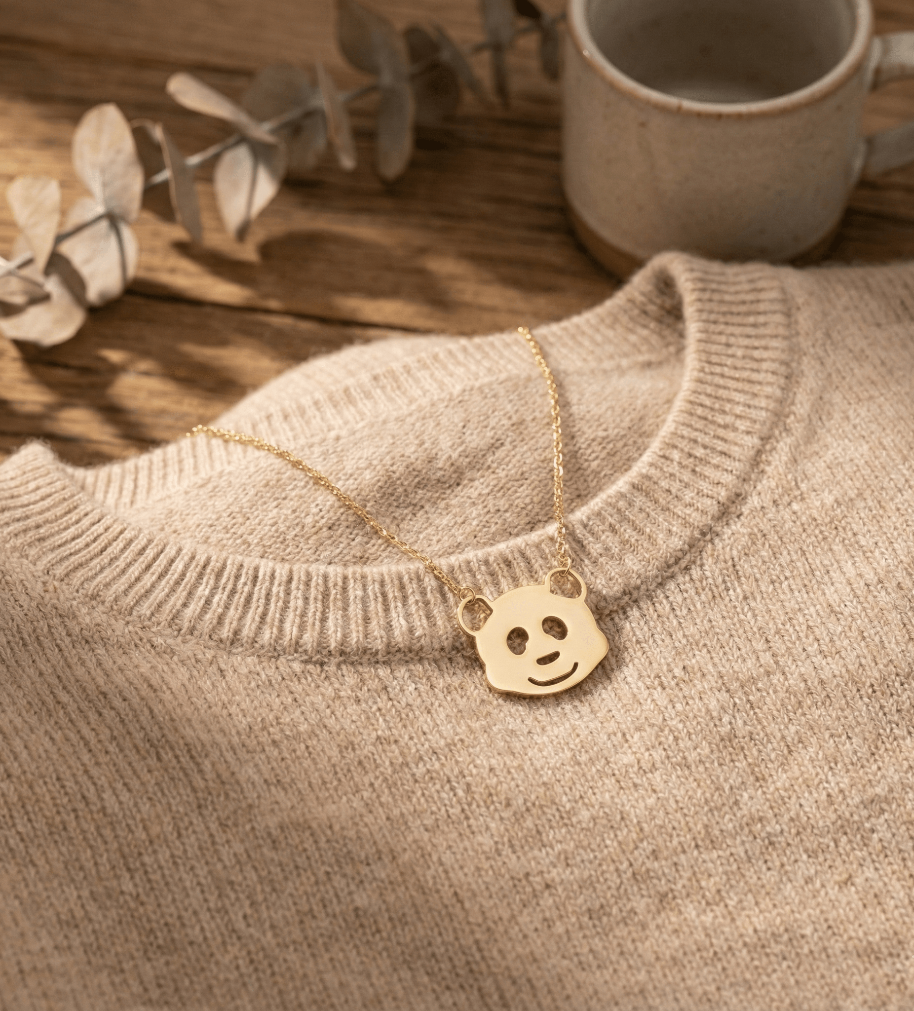 14K Äkta Guld Panda Halsband Dam – Sött Djur Halsband i 585 Guld - Noxlookjewelry
