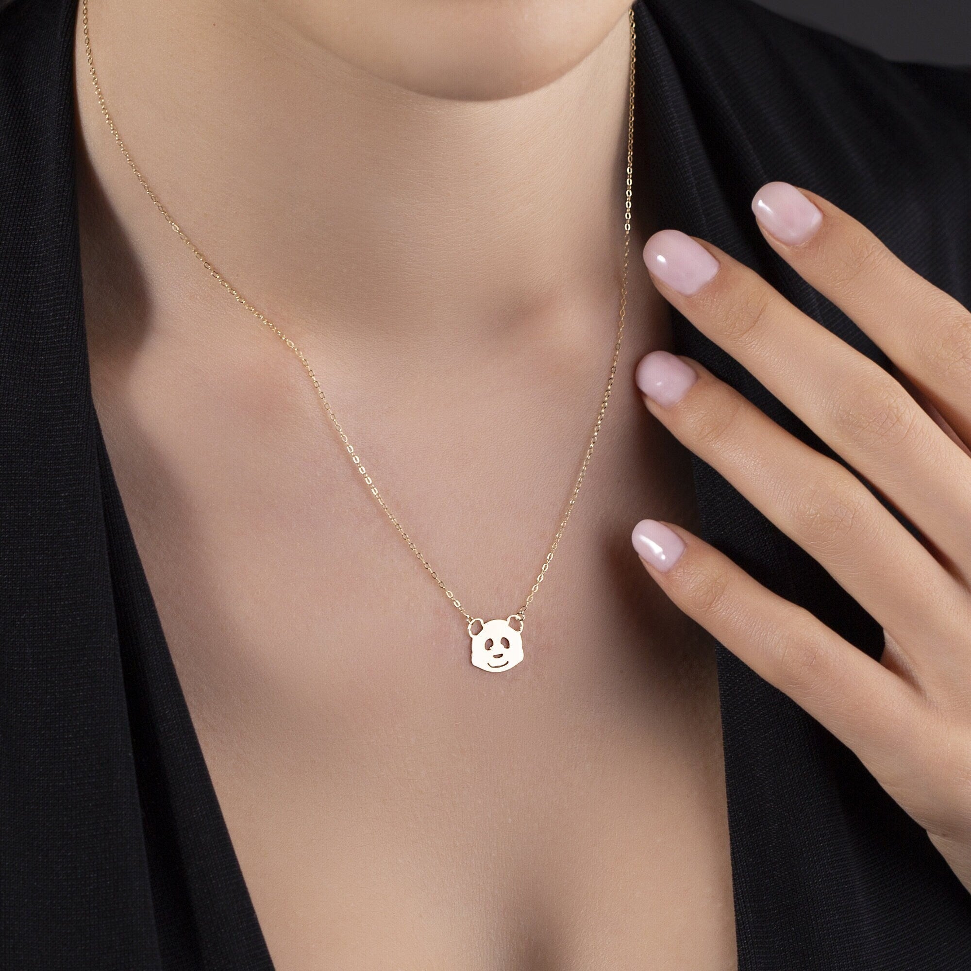 14K Äkta Guld Panda Halsband Dam – Sött Djur Halsband i 585 Guld - Noxlookjewelry