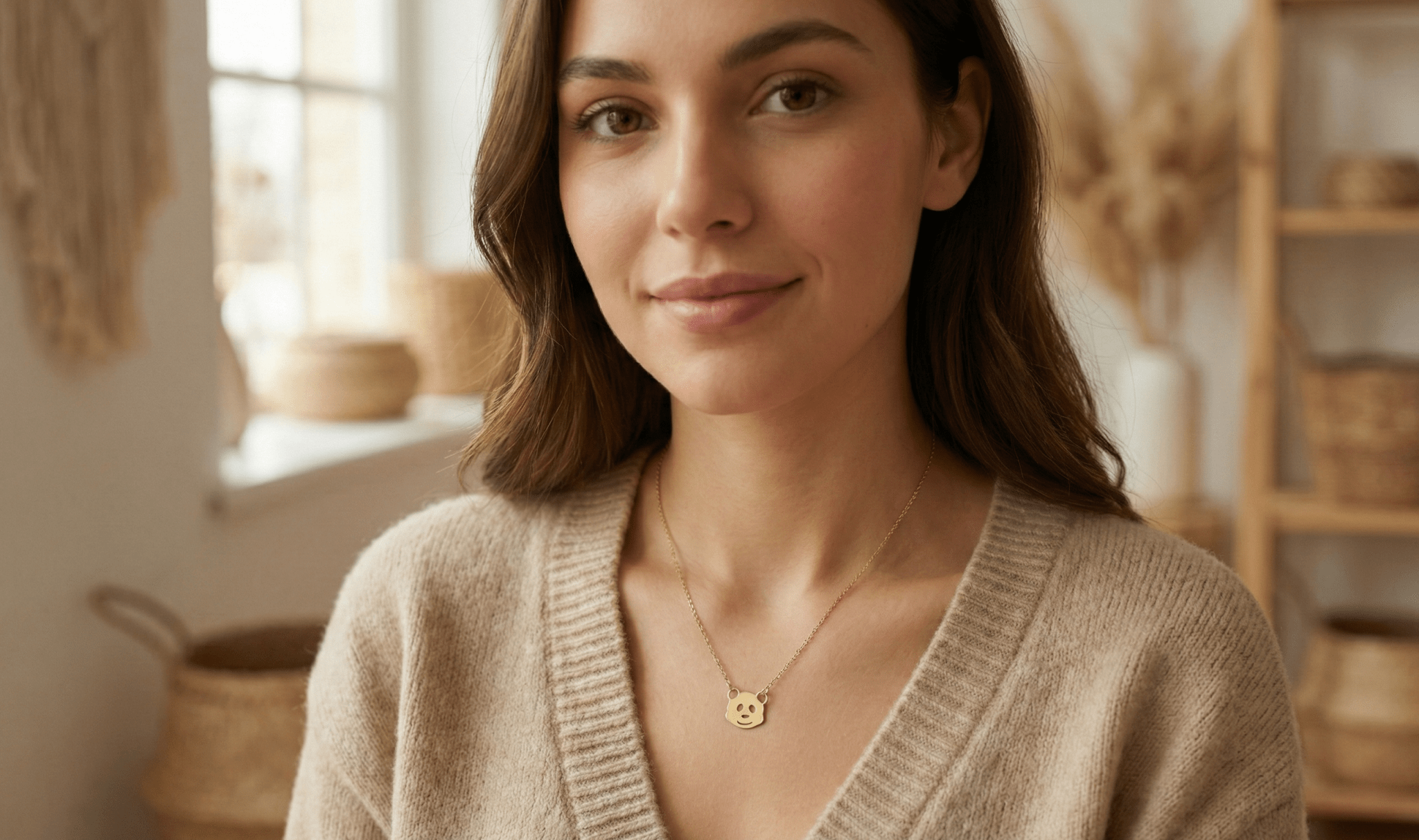 14K Äkta Guld Panda Halsband Dam – Sött Djur Halsband i 585 Guld - Noxlookjewelry