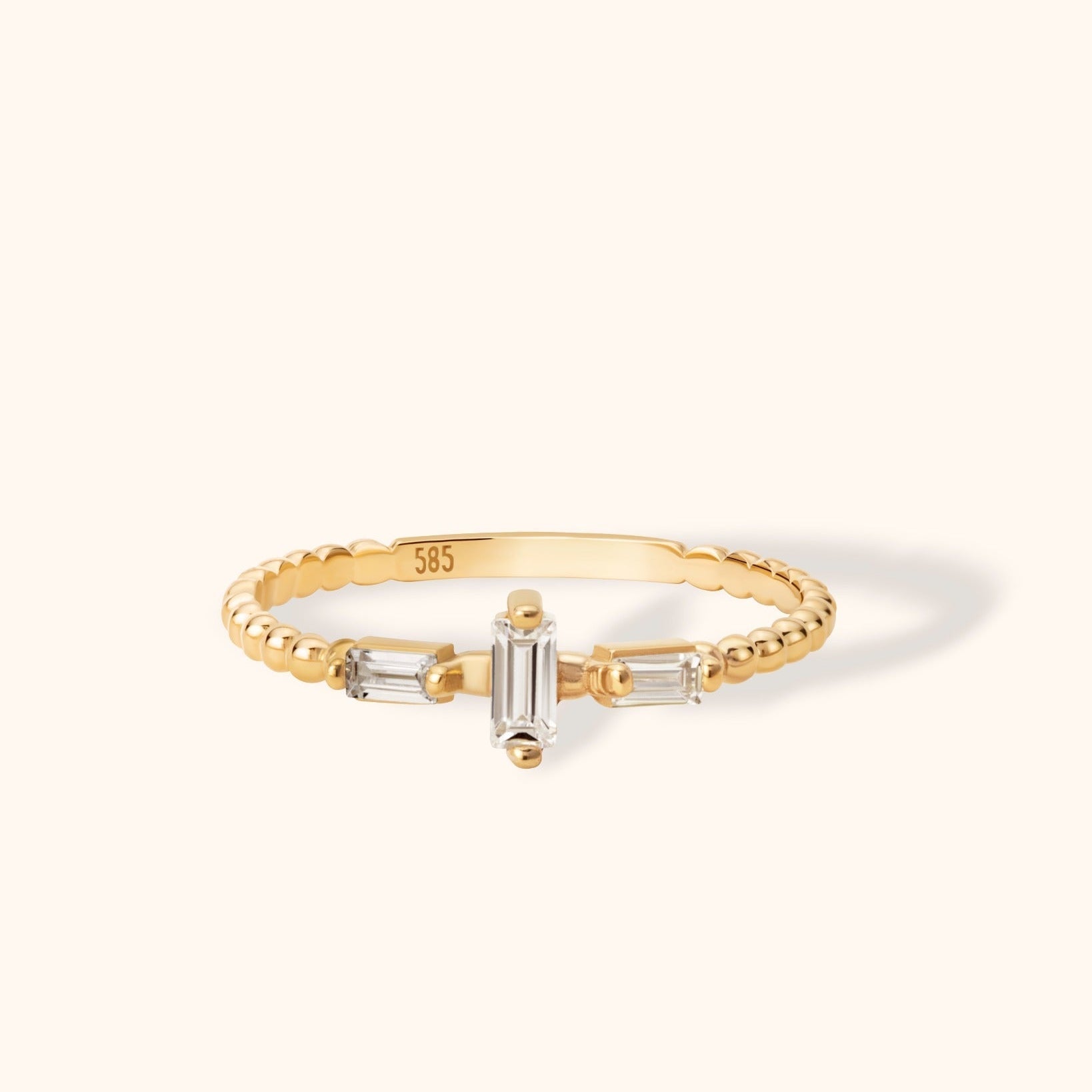 14K Äkta Guld Ring Dam med Baguette Stenar – Elegant Tunn Stacking Ring i Kuldesign - Noxlookjewelry