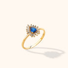 14K Äkta Guld Ring Dam med Blå Sten – Elegant Halo Ring med Stenar - Noxlookjewelry