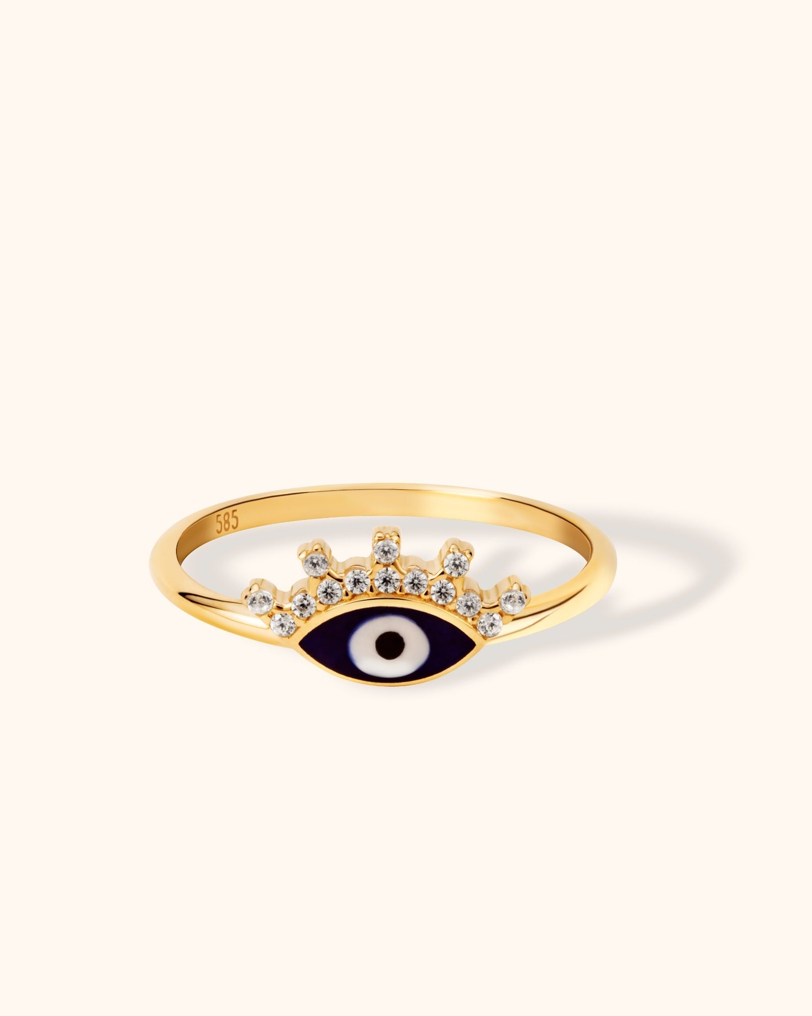 14K Äkta Guld Ring Dam med Blått Öga – Elegant Skyddande Guldring med Stenar - Noxlookjewelry