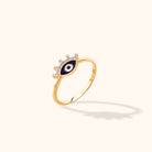 14K Äkta Guld Ring Dam med Blått Öga – Elegant Skyddande Guldring med Stenar - Noxlookjewelry