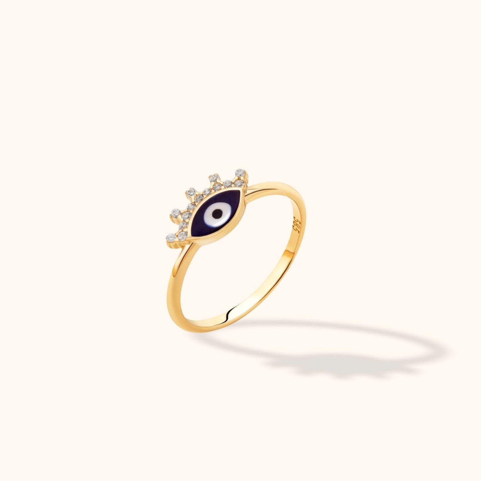 14K Äkta Guld Ring Dam med Blått Öga – Elegant Skyddande Guldring med Stenar - Noxlookjewelry