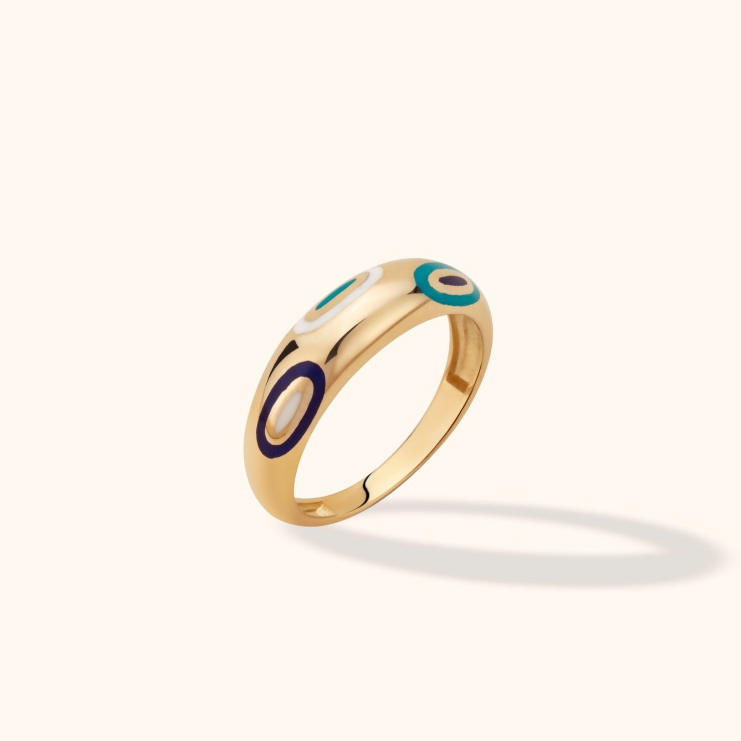 14K Äkta Guld Ring Dam med Färgade Ögon – Modern Evil Eye Guldring - Noxlookjewelry