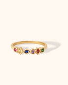 14K Äkta Guld Ring Dam med Färgade Stenar – Elegant Regnbågsring i Modern Design - Noxlookjewelry