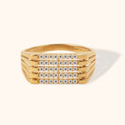 14K Äkta Guld Ring Dam med Pavé Stenar – Bred Statement Guldring i Elegant Design - Noxlookjewelry